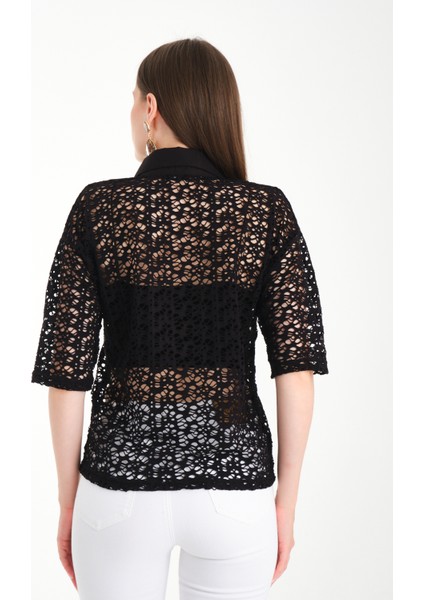 Polo Yaka Dantel Bluz