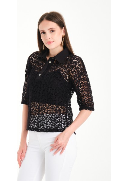 Polo Yaka Dantel Bluz