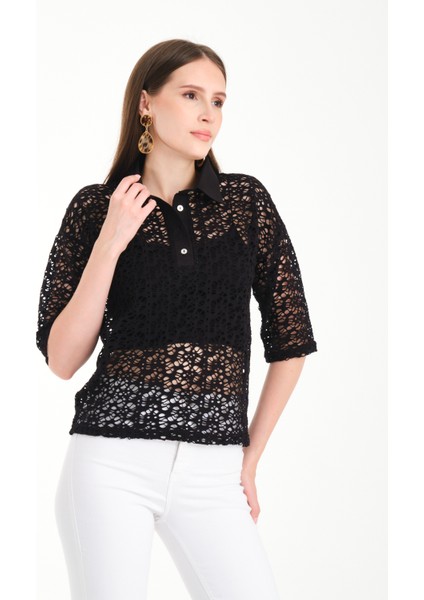 Polo Yaka Dantel Bluz