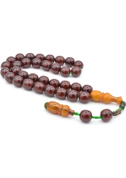 Dabbas Usta Imzalı Fıçı Kesim Kahverengi Sıkma Kehribar Tesbih