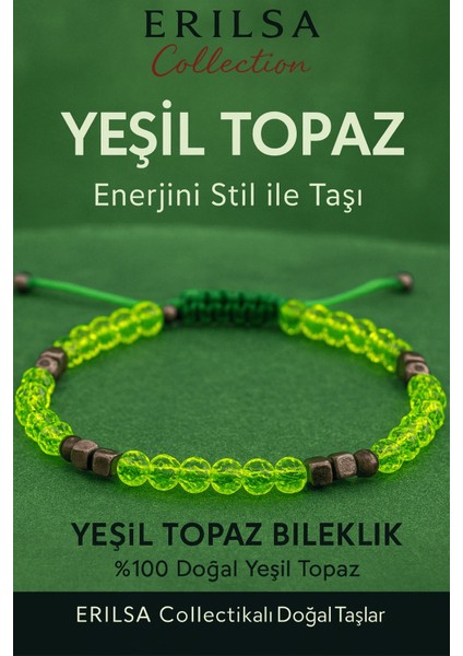 Sertifikalı Fasetli Terahertz - Neon Yeşil Kuvars Doğal Taş Bileklik Ince Model – Zarif ve Şık