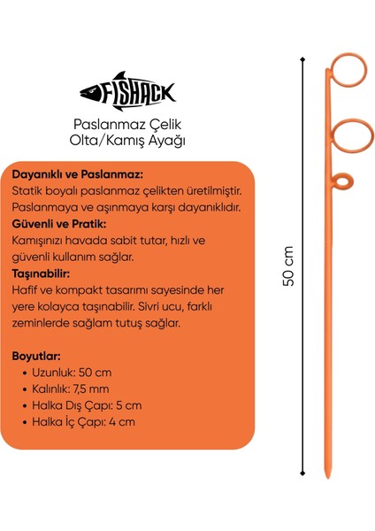 Olta Kamış Ayağı - Paslanmaz Çelik - Fishack - Turuncu - 10'lu fiyatları