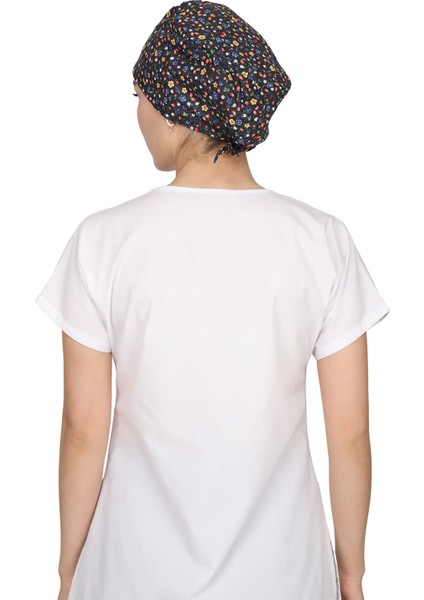 Siyah Mini Çiçek Desenli Doktor Hemşire Aşçı Bonesi Unisex Cerrahi Bone fiyatları