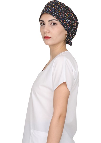 Siyah Mini Çiçek Desenli Doktor Hemşire Aşçı Bonesi Unisex Cerrahi Bone modelleri