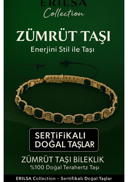 Sertifikalı Küp Kesim Terahertz - Zümrüt Doğal Taş Bileklik - Ince Model