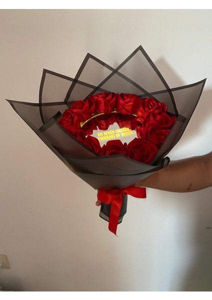 Gercek Görünümlü Ayna Yazılı Ortası Ledli Yapay Gül Buketi Yapay Çicek fiyatları