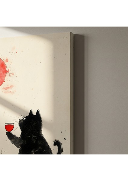 Minimalist Kedi ve Kırmızı Ay Illüstrasyon Tablosu indirimleri