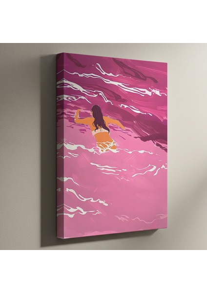 Pembe Tonlarında Kadın Figürü Soyut Illüstrasyon Tablosu