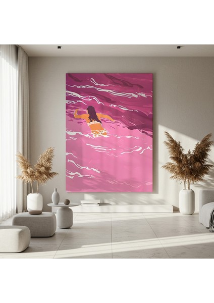 Pembe Tonlarında Kadın Figürü Soyut Illüstrasyon Tablosu fırsatları