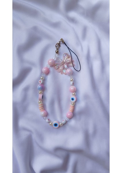 Pembe Nazar Boncuklu Şans Charmı – El Yapımı Telefon Askısı & Çanta Charmı modelleri