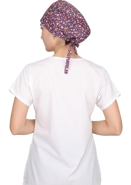 Mor Mini Çiçek Desenli Hemşire Bonesi Unisex Cerrahi Bone fiyatları