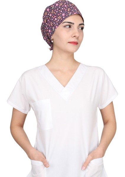 Mor Mini Çiçek Desenli Hemşire Bonesi Unisex Cerrahi Bone modelleri