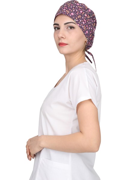 Mor Mini Çiçek Desenli Hemşire Bonesi Unisex Cerrahi Bone fırsatları