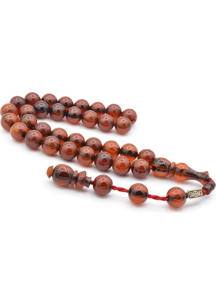 Dabbas Usta Imzalı Küre Kesim Hareli Turuncu Sıkma Kehribar Tesbih 001