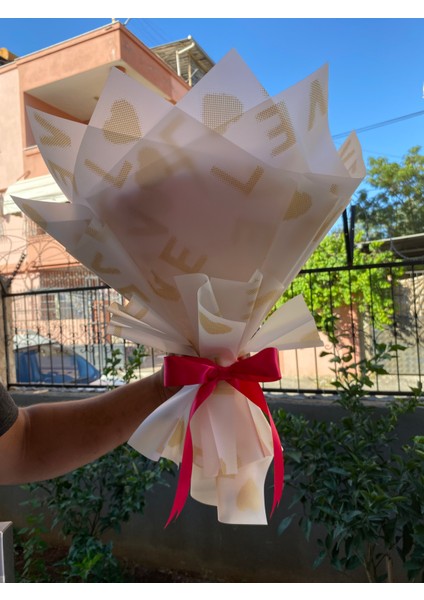 30’ Lu Yapay Kurdaleden Buket Yapay Cicek Pembe Love Detaylı Solmayan Gül Ömürlük Gül Buketi modelleri