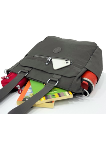 Çok Cepli Kadın Omuz Çantası Büyük Boy Günlük HV4003 Koyu Gri modelleri