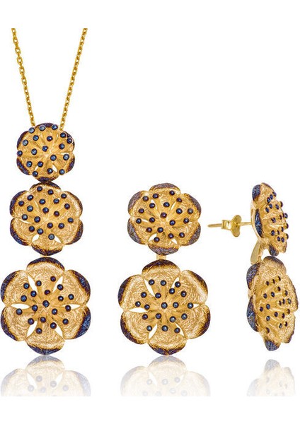 Nilüfer Çiçegi Set Zirkon Taş 925 Ayar Gümüş Kadın Set