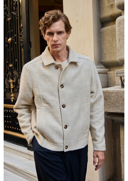 Erkek Tasarım Kumaş Teknik Mont Ceket Ekru fiyatları