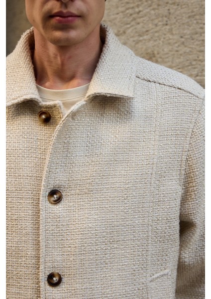 Erkek Tasarım Kumaş Teknik Mont Ceket Ekru modelleri