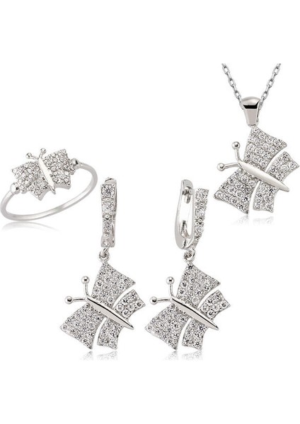 Zirkon Taşlı Kelebek 925 Ayar Gümüş Kadın Set