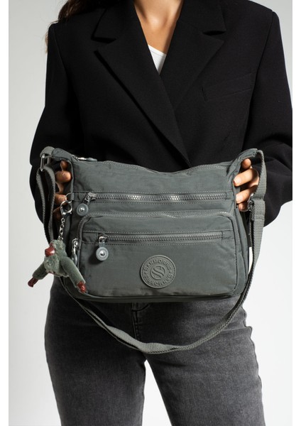 Çok Cepli Çapraz Askılı Kadın Omuz Çantası Orta Boy Günlük HV3010 Koyu Gri fiyatları