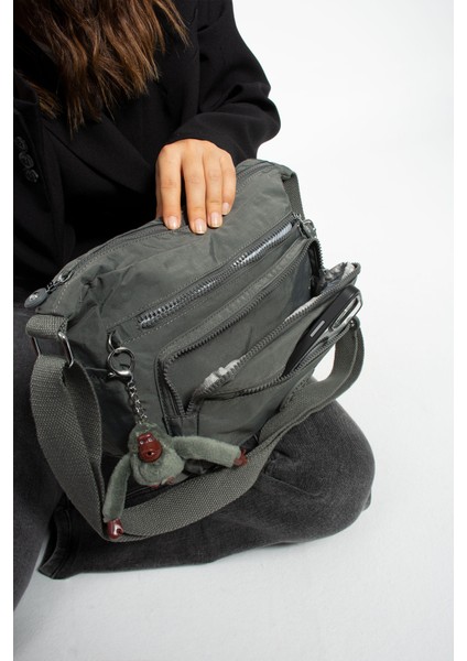 Çok Cepli Çapraz Askılı Kadın Omuz Çantası Orta Boy Günlük HV3010 Koyu Gri fırsatları