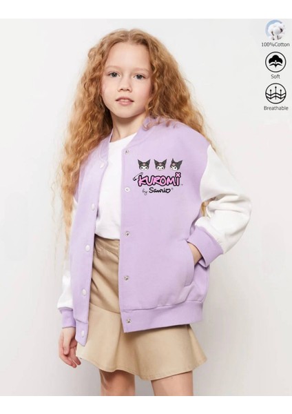 Kız Çocuk Kuromi Baskı Bomber- Kolej Ceket(Içi Yumuşacık,tüylü)