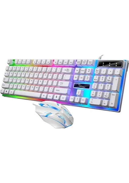 Kablolu USB Gaming Oyuncu Klavye Mouse Set Türkçe Q Klavye Multi Fonksiyonlu Reinbow Aydınlatmalı