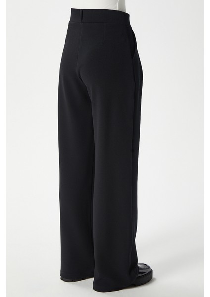 Likra Serisi Viora Açık Pile Esnek Siyah Palazzo Pantolon fırsatları