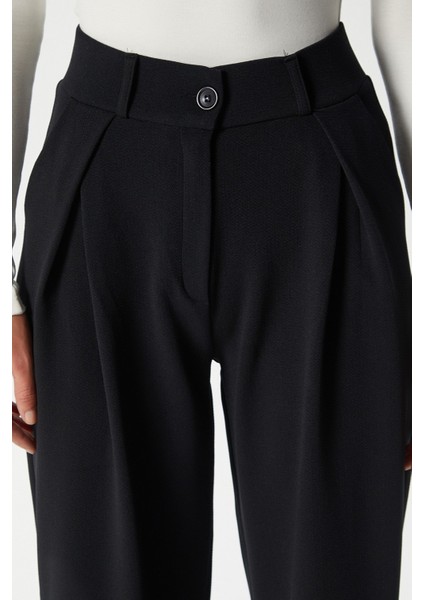 Likra Serisi Viora Açık Pile Esnek Siyah Palazzo Pantolon indirimleri