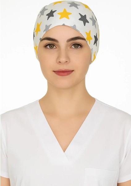 Beyaz Yıldız Desenli Doktor Hemşire Aşçı Bonesi Unisex Cerrahi Bone modelleri