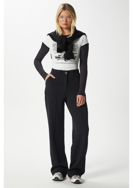 Likra Serisi Lift Süs Dikişli Esnek Siyah Palazzo Pantolon fırsatları