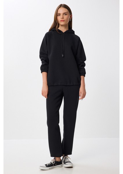 Kapüşonlu Şardonlu Örme Alt-Üst Takım LZV0028 Siyah