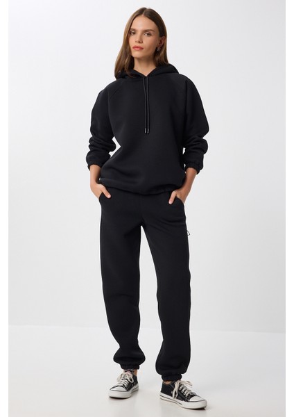 Kapüşonlu Şardonlu Örme Alt-Üst Takım LZV0028 Siyah fiyatları