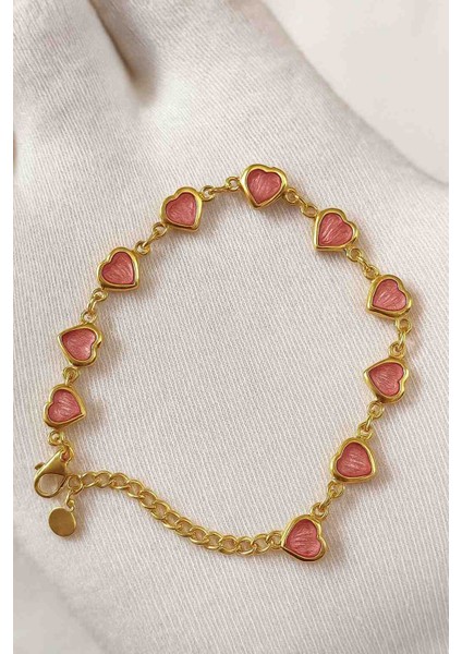 Altın Kaplama Kalpli Zincir Bileklik