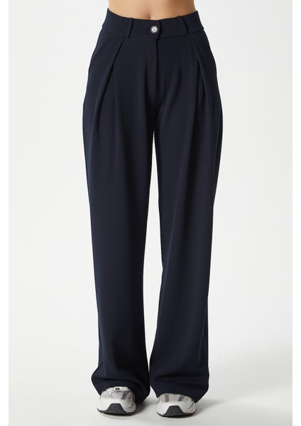 Likra Serisi Viora Açık Pile Esnek Lacivert Palazzo Pantolon indirimleri