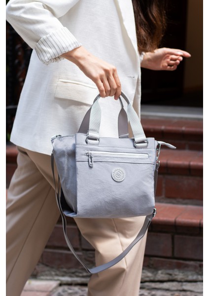Çok Cepli Kadın Omuz Çantası Orta Boy Günlük HV4014 Gri