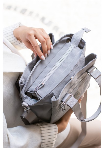 Çok Cepli Kadın Omuz Çantası Orta Boy Günlük HV4014 Gri modelleri