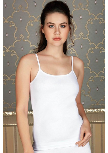 Likralı Pamuklu Ip Askılı Beyaz Atlet