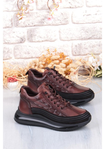 E053 Rahat Lastik Bağçıklı Kalın Air Taban Taban Hakiki Deri Erkek Ayakkabı