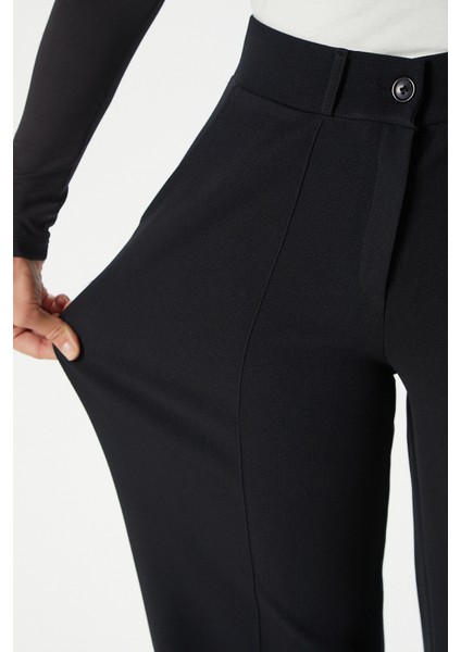 Likra Serisi Lift Süs Dikişli Esnek Siyah Palazzo Pantolon modelleri
