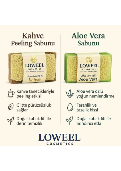 Doğal Kabak Lifli Sabun 2'li Fırsat Seti – Kahve Peeling & Aloe Vera Nemlendirici