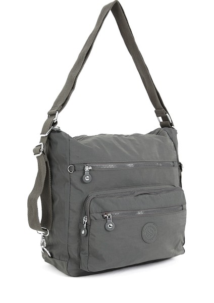 Çok Cepli Ayarlanabilir Çapraz Askılı Kadın Omuz ve Sırt Çantası Büyük Boy Günlük HV3050 Koyu Gri