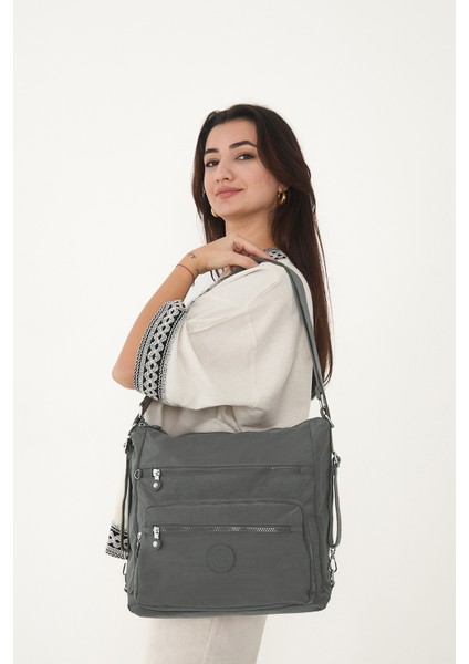 Çok Cepli Ayarlanabilir Çapraz Askılı Kadın Omuz ve Sırt Çantası Büyük Boy Günlük HV3050 Koyu Gri indirimleri