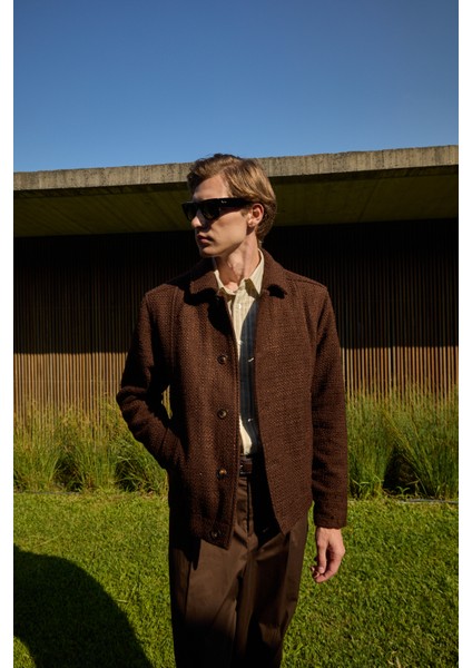 Erkek Tasarım Kumaş Teknik Mont Ceket Kahverengi fiyatları