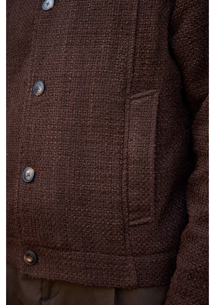 Erkek Tasarım Kumaş Teknik Mont Ceket Kahverengi indirimleri