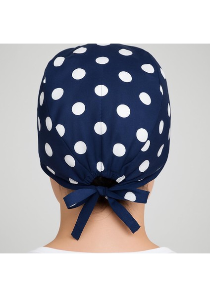 Lacivert Puantiye Desenli Doktor Hemşire Aşçı Bonesi Unisex fiyatları