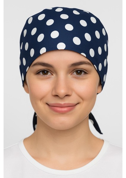 Lacivert Puantiye Desenli Doktor Hemşire Aşçı Bonesi Unisex modelleri