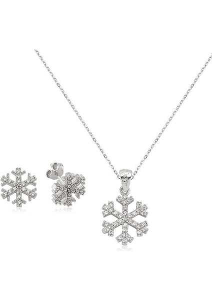 Kar Tanesi Zirkon Taşlı 925 Ayar Gümüş Kadın Set