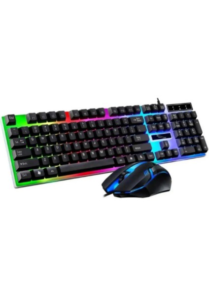 Kablolu USB Gaming Oyuncu Klavye Mouse Set Türkçe Q Klavye Multi Fonksiyonlu Reinbow Aydınlatmalı